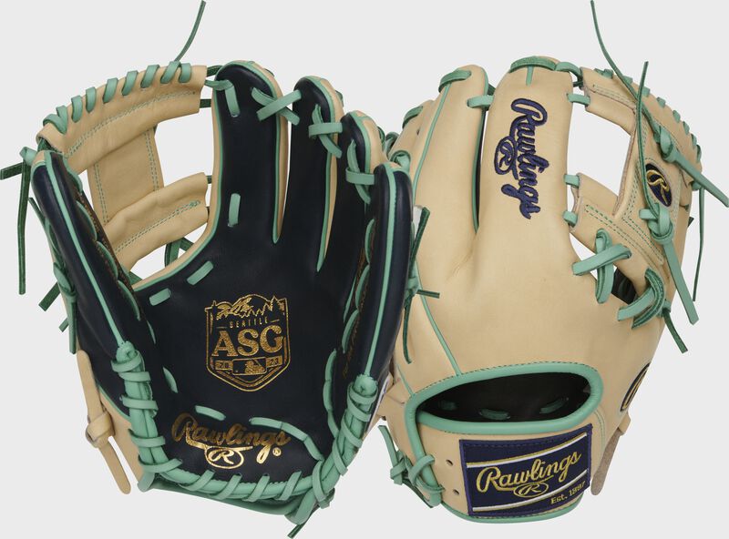 2 images showing the palm and back of a Rawlings 2023 MLB All Star Game Heart of the Hide glove - SKU: RSGRPROASG2023