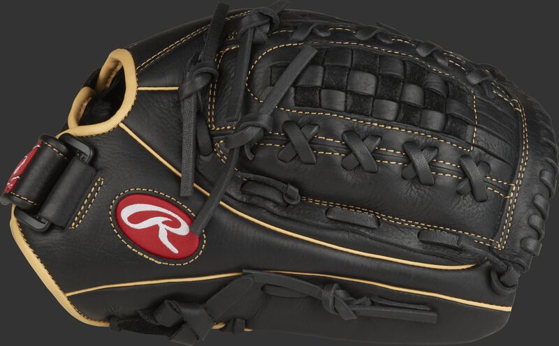 Thumb view of a black RSO125BCC Shut Out 12.5-inch outfield glove with black Double-Laced Basket web