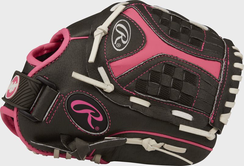 Thumb view of a black ST1050FPP Storm 10.5-inch infield glove with a black/pink Funnel web loading=