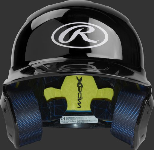 Front of a matte black MACH batting helmet