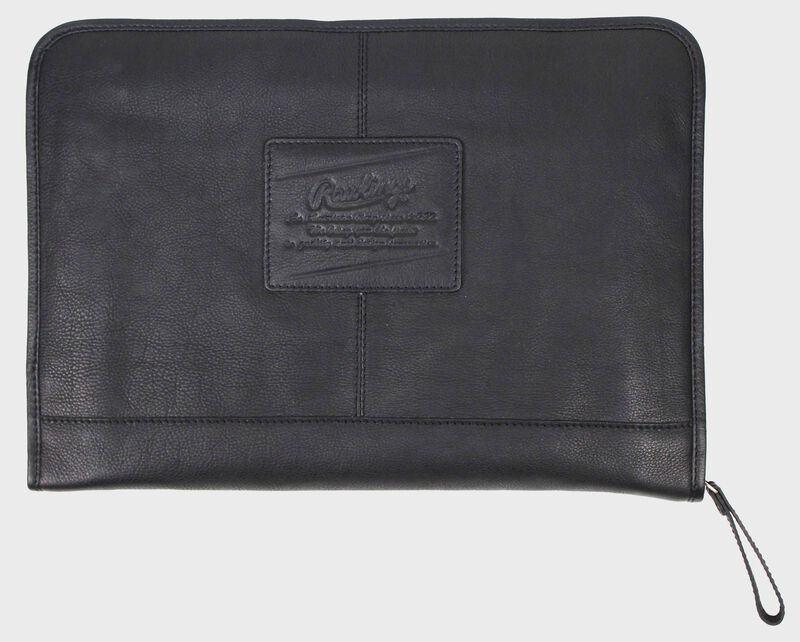 A black rugged portfolio with a leather Rawlings patch logo in the middle - SKU: V614-001