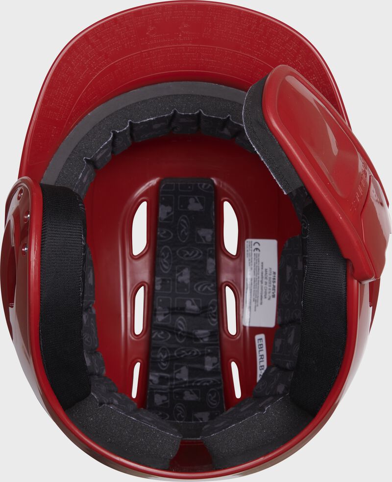 Inside view of Scarlet R16 Reverse Clear Coat Batting Helmet | Junior & Senior - SKU: RSGR6R00