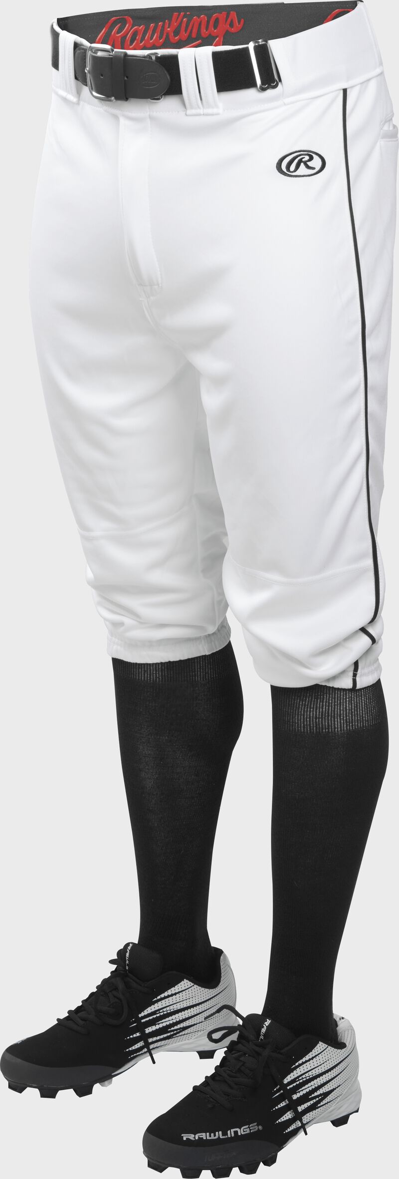 Front of Rawlings White/Black Adult Launch Piped Knicker Baseball Pant - SKU #LNCHKPP-W/B