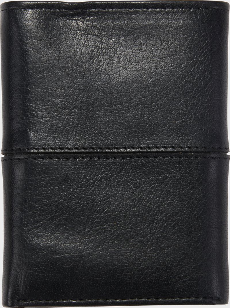 Alternate side of a black Rawlings Home Run Tri-Fold wallet