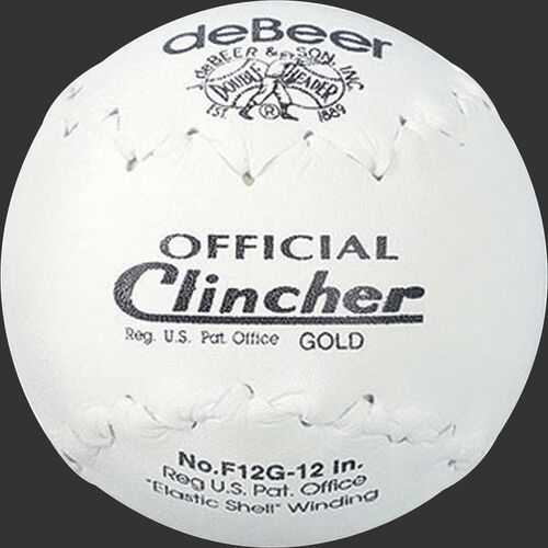 A white W10308 deBEER 12-inch Clincher softball