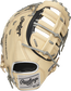 Back of a camel Heart of the Hide R2G 12.5-inch 1st base mitt with a silver Rawlings patch - SKU: PRORFM18-10BC image number null