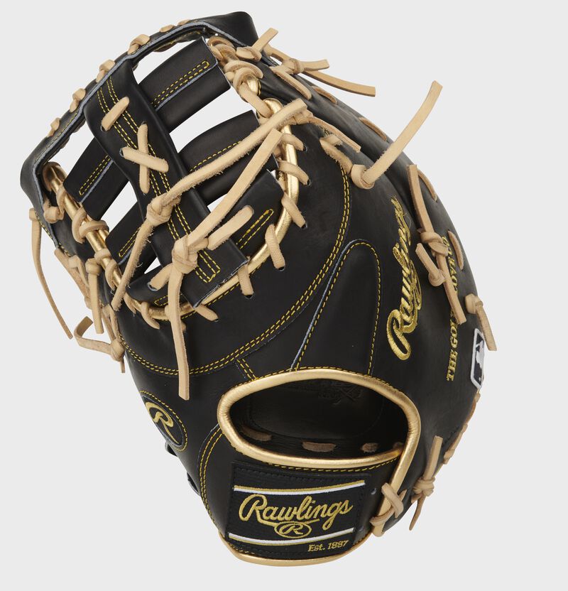 Black back of a Pro Preferred first base mitt with a black Rawlings patch - SKU: PROSDCTBC