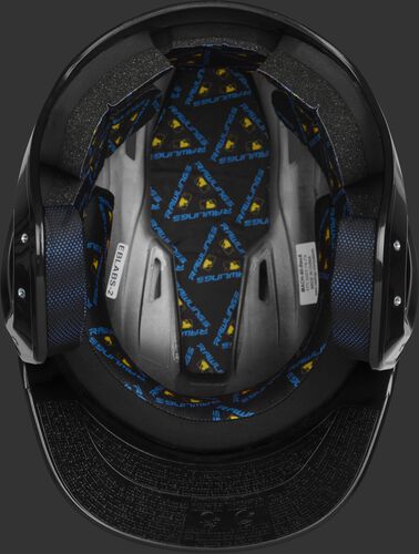 Inside of a black MCC01 ventilated Mach batting helmet with black foam padding