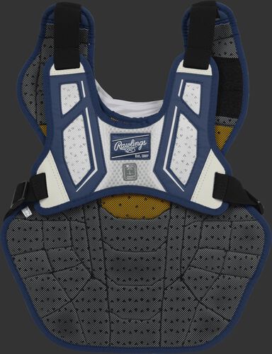 Back harness of a navy/white CPV2N intermediate Velo 2.0 chest protector with Dynamic Fit System 2.0