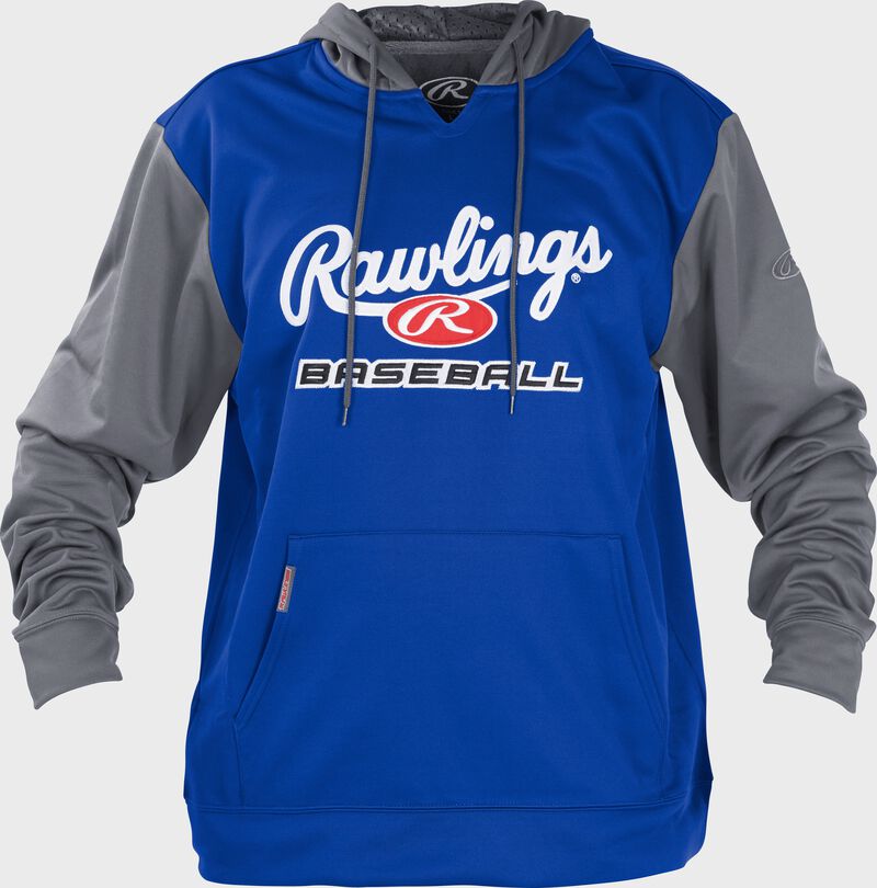 Front of Rawlings Royal/Gray Youth long Sleeve Hoodie - SKU #YPFHPRBB-GR-88