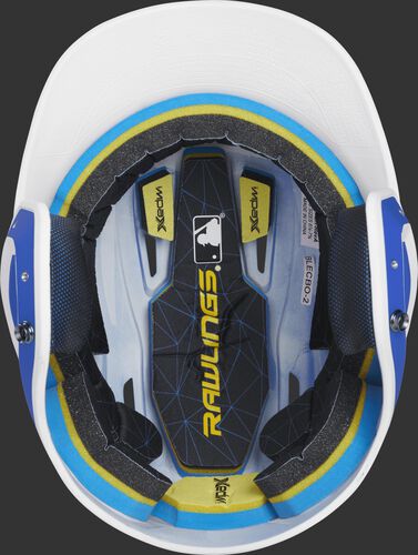 Inside of a Rawlings MACH baseball helmet with IMPAX durable foam padding