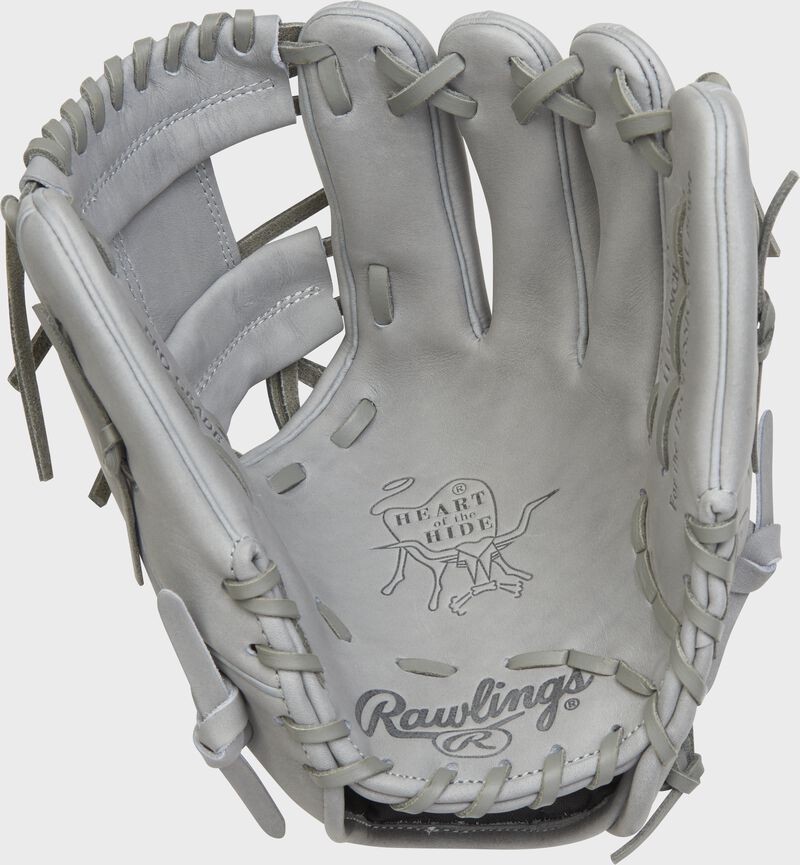 Palm of a Gray Rawlings Heart of the Hide glove with Gray laces - SKU: PRO204-2G