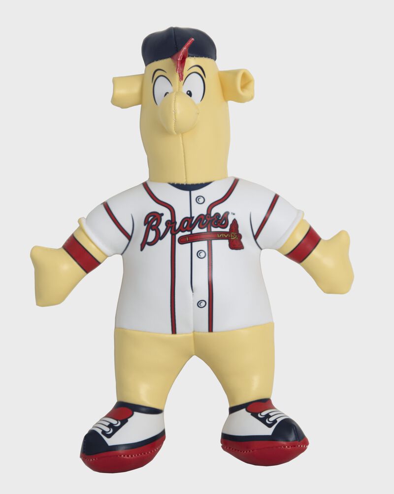 Front of Rawlings MLB Atlanta Braves Mascot Softee With White Team Jersey and Navy Backwards Hat SKU #03770005111