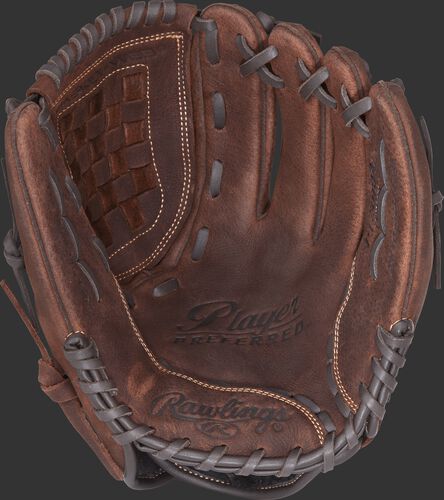 P120BFL Rawlings Player Preferred recreational baseball/softball glove with a brown palm and brown laces