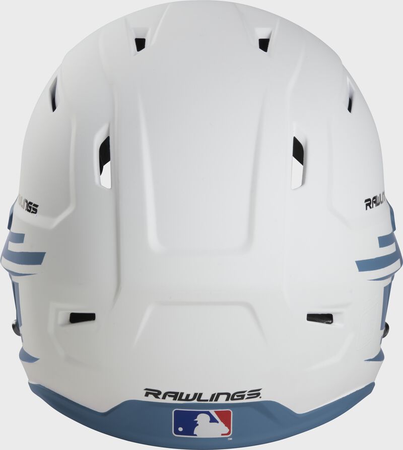 Back view of Rawlings Mach Ice Softball Batting Helmet, Columbia Blue - SKU: MSB13