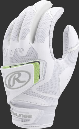 A white FPWPBG-W women's Workhorse batting glove with a pad over the back of the palm