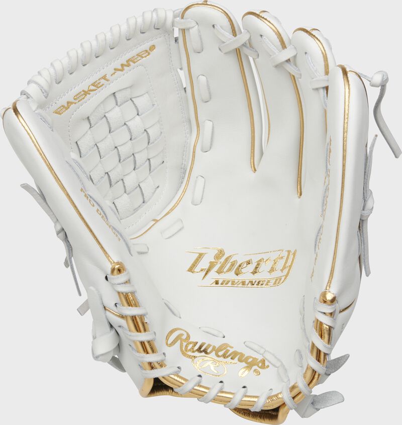 Shell palm view of red and white 2021 Liberty Advanced 12.5-inch fastpitch glove