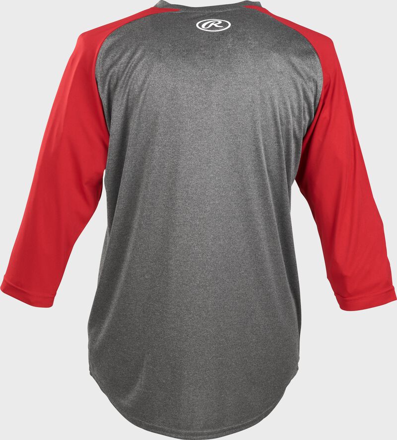 Rawlings Youth 3/4 Sleeve Shirt, Graphite/Scarlet / XL