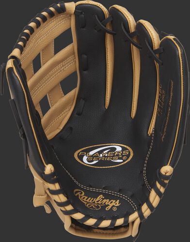 PL115BC Rawlings 11.5-inch youth baseball glove with a black palm and black laces