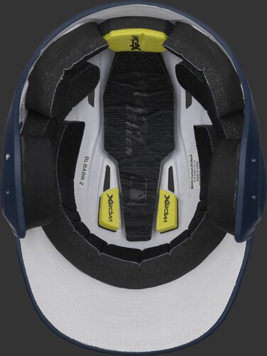 Inside of a CAR07A Rawlings adult MACH Carbon helmet with IMPAX high performance, durable foam padding