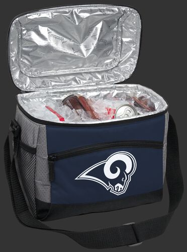 An open Las Angeles Rams 12 can cooler filled with ice and drinks - SKU: 10111073111