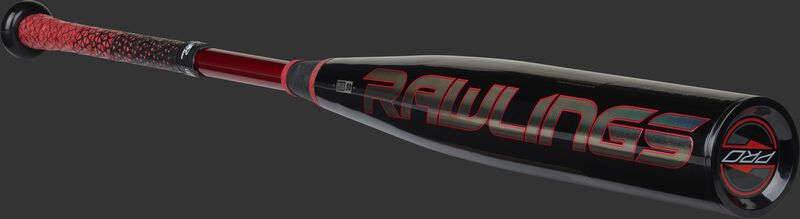 Angled view of a Quatro Pro BBCOR baseball bat with a Rawlings logo on the barrel - SKU: BB1Q3