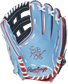 Columbia blue palm of a Rawlings HOH R2G ColorSync 6.0 glove with white laces and scarlet palm stamp - SKU: PRORKB17CB image number null