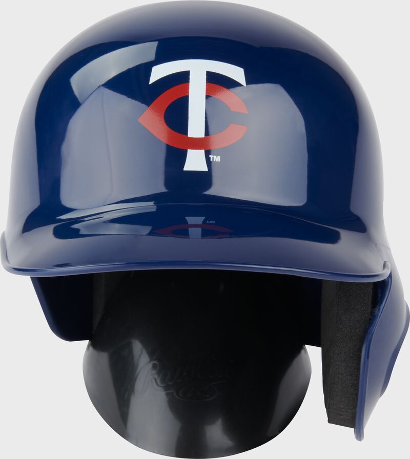 Front of a navy Minnesota Twins mini replica helmet