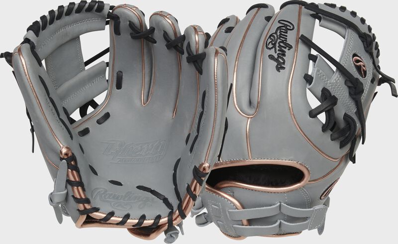 Front and back of a gray Rawlings Liberty Advanced 11.75" softball glove - SKU: RLA715-2G