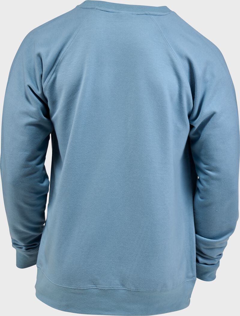 Back of a light blue Rawlings Authentic Baseball crew neck sweatshirt loading=