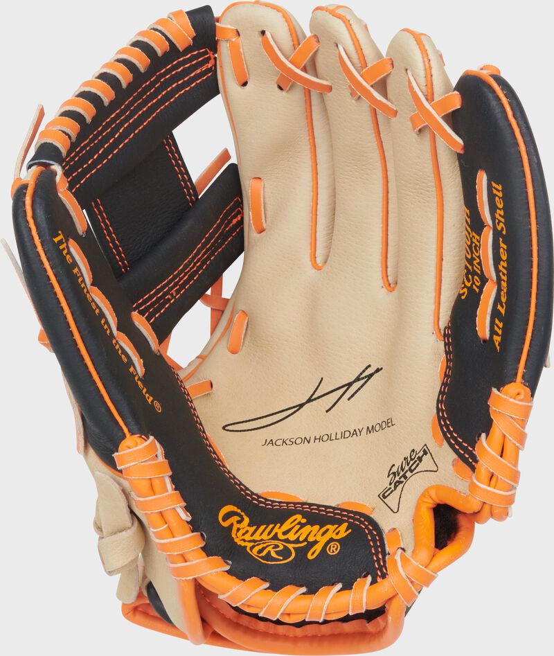 Palm of a Rawlings Sure Catch 10-Inch Jackson Holliday Signature Glove loading=