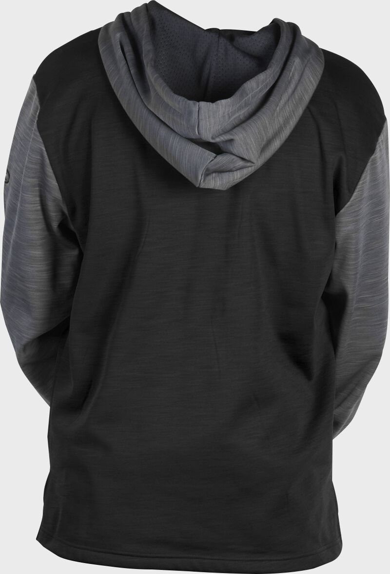 Back of a black fleece hoodie with gray sleeves and hood - SKU: PFH2PRBB-B/GR