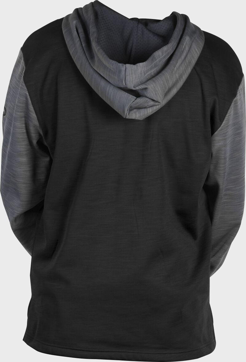 Back of a black fleece hoodie with gray sleeves and hood - SKU: PFH2PRBB-B/GR loading=