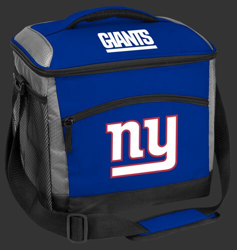A blue New York Giants 24 can soft sided cooler with screen printed team logos - SKU: 10211078111