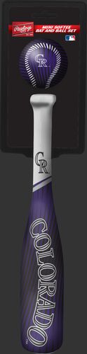 Rawlings Colorado Rockies Softee Mini Bat and Ball Set in Team Colors With Team Name and Logo On Front SKU #01160025114