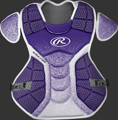 A purple/white CPVEL Velo series adult chest protector