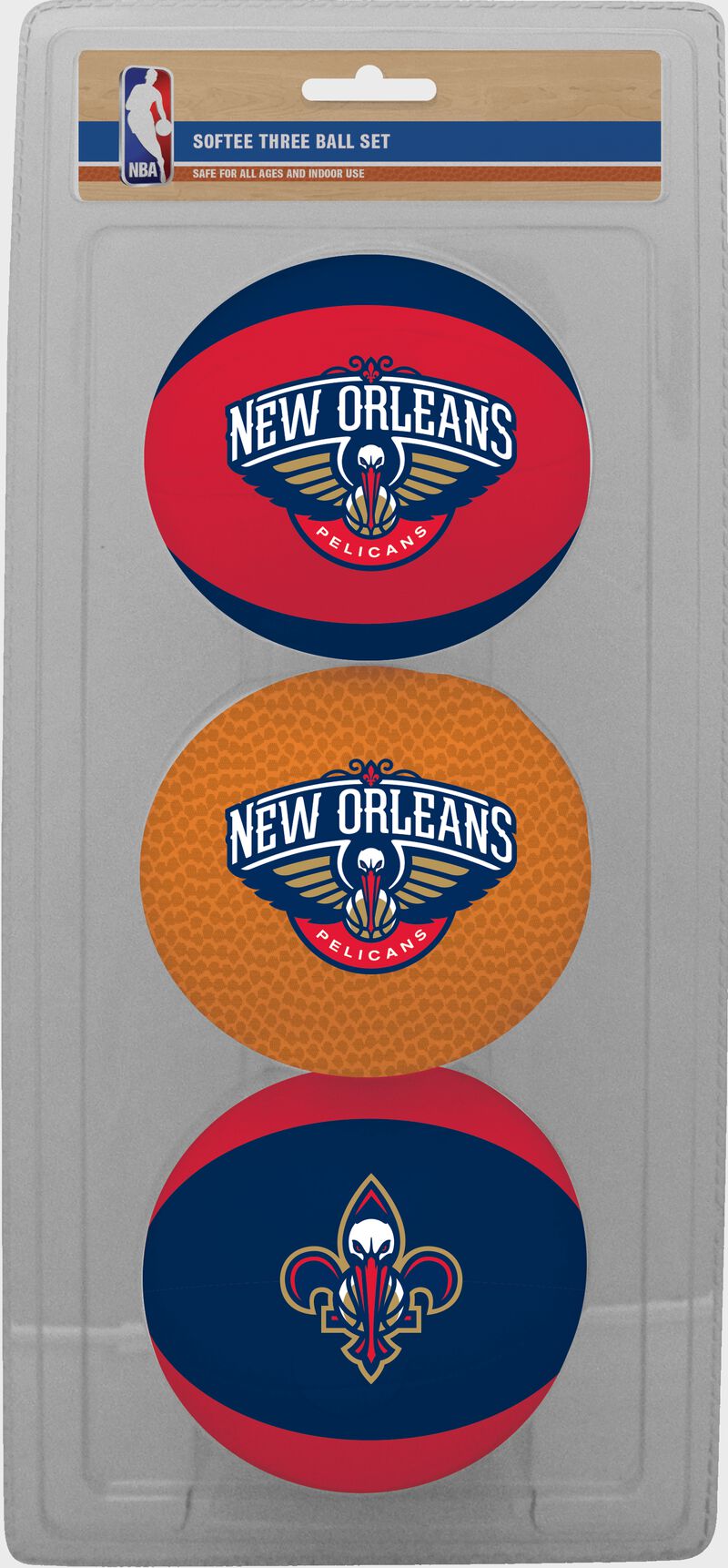 Rawlings Red, Brown, and Navy NBA New Orleans Pelicans Three-Point Softee Basketball Set With Team Logo SKU #03524211114