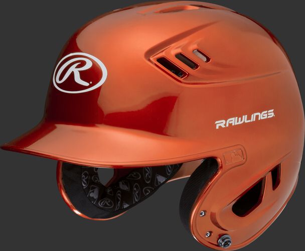 A metallic orange R16S Velo senior batting helmet with Cool-Flo vents