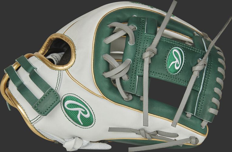 Thumb of a white RLA715SB-2DG Liberty Advanced Color Series 11.75-inch infield glove with a dark green I-web