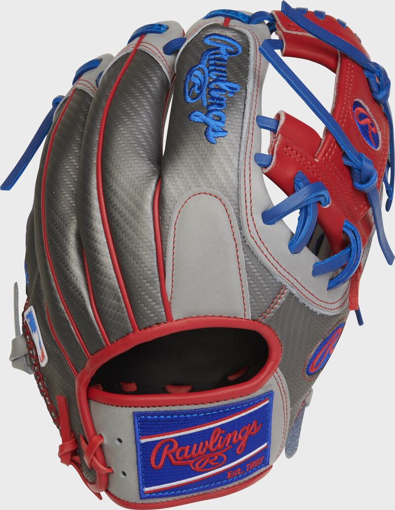 Back of a Heart of the Hide Hyper Shell 11.75" I-web glove with a royal Rawlings patch - SKU: PROR205-2GCF