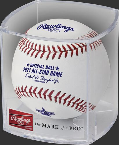 A 2021 MLB All-Star Game baseball in a clear display cube - SKU: EA-ASBB21CR-R