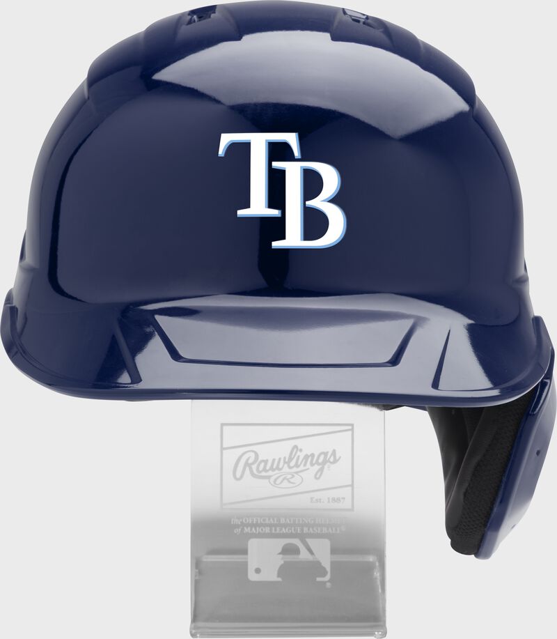 Front of a Tampa Bay Rays replica helmet - SKU: MLBMR-TB