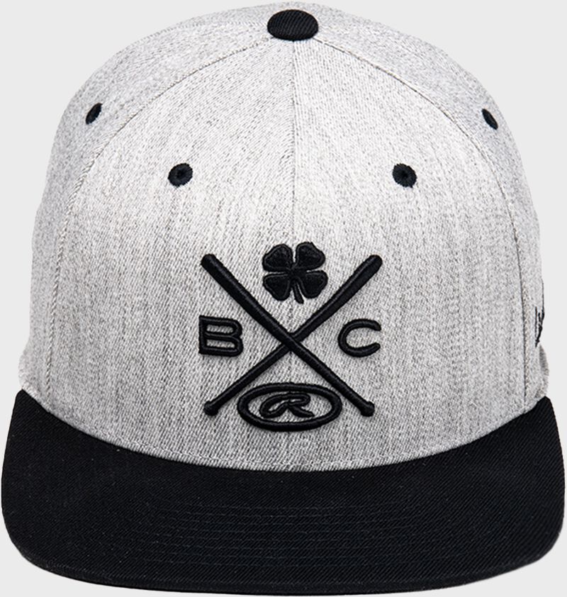 Front of a white Rawlings Black Clover "Baseball is life hat with a black logo and black bill - SKU: BCR1BIS
