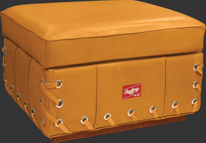 Front of Rawlings Camel Heart of the Hide Ottoman With Brand Patch SKU #HOHCHROTT