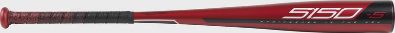 Barrel view of a red US955 2019 5150 USA baseball bat with black/white accents