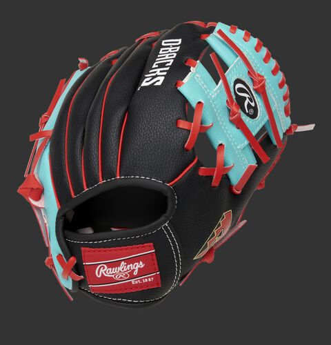 Back of a black/teal Arizona Diamondbacks 10-inch I-web glove with a red Rawlings patch - SKU: 22000010111
