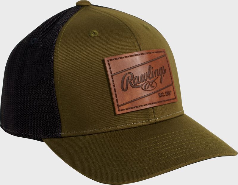 Rawlings Leather Patch Snapback Hat, Dark Green