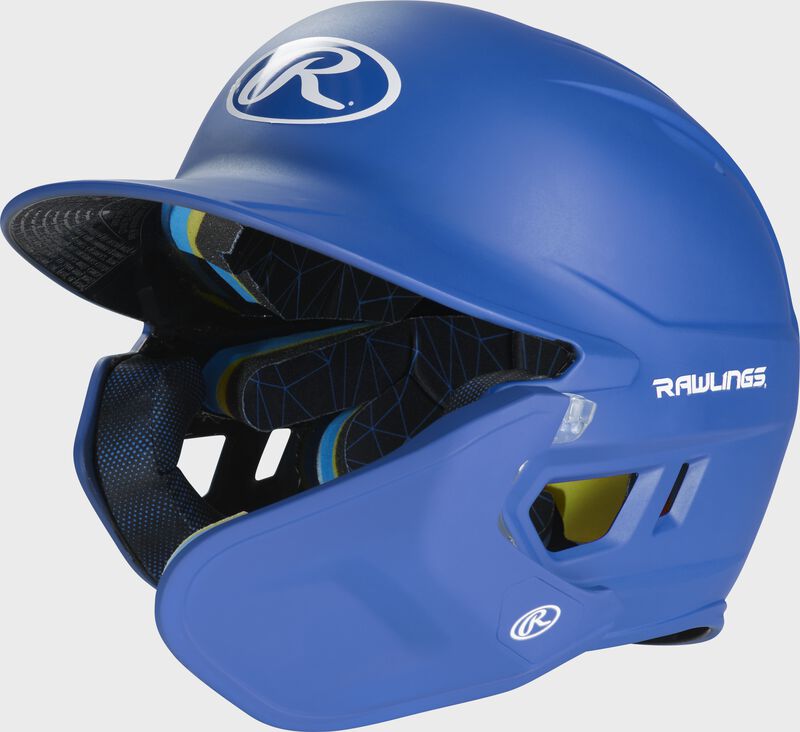 Front left-side view of Royal Rawlings Mach Carbon Batting Helmet - SKU: MAAR