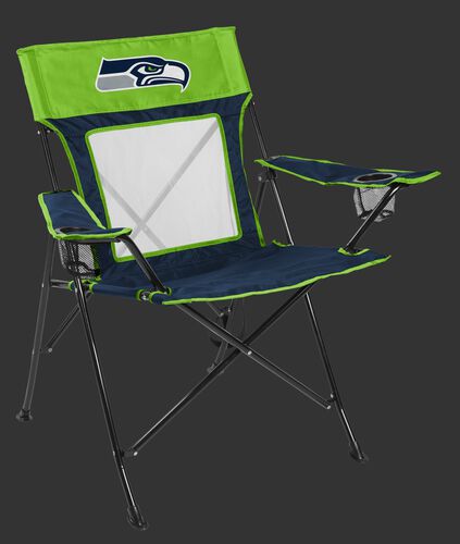Front of Rawlings Navy and Bright Green NFL Seattle Seahawks Game Changer Chair With Team Logo SKU #00651085111