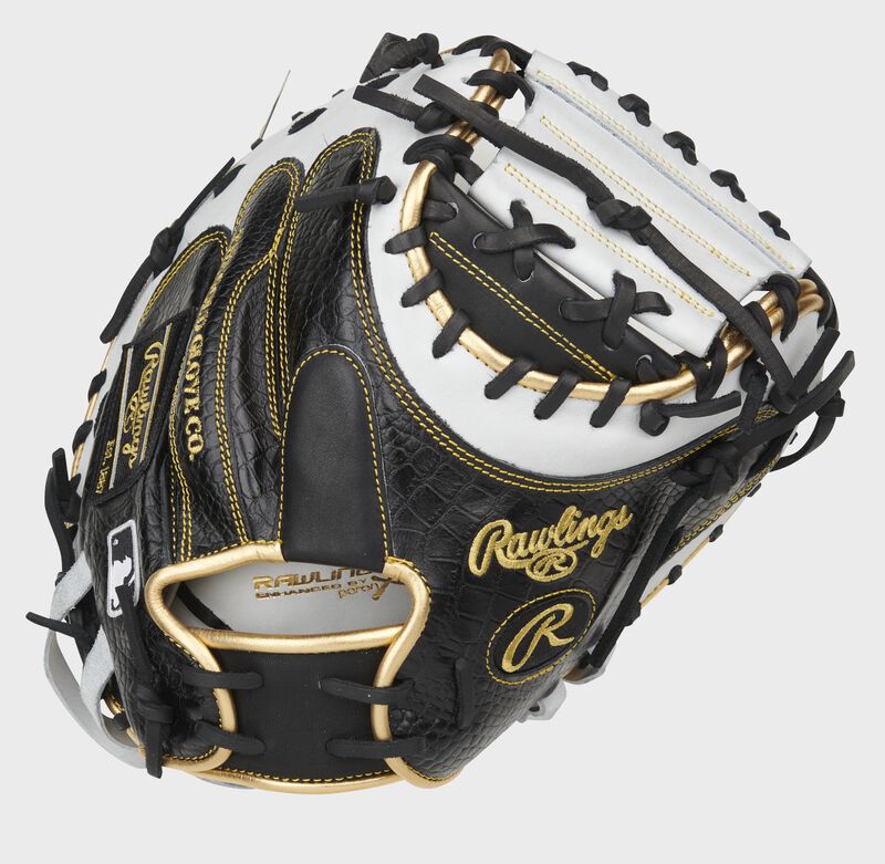 Black croc embossed leather back of a Heart of the Hide 34-Inch catcher's mitt - SKU: PROCM41BW